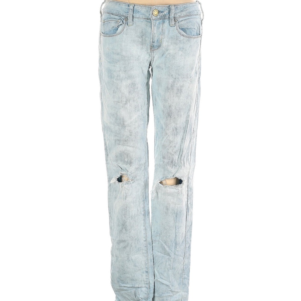 AMERICAN EAGLE OUTFITTERS Low rise Light blue acid wash ripped jeans